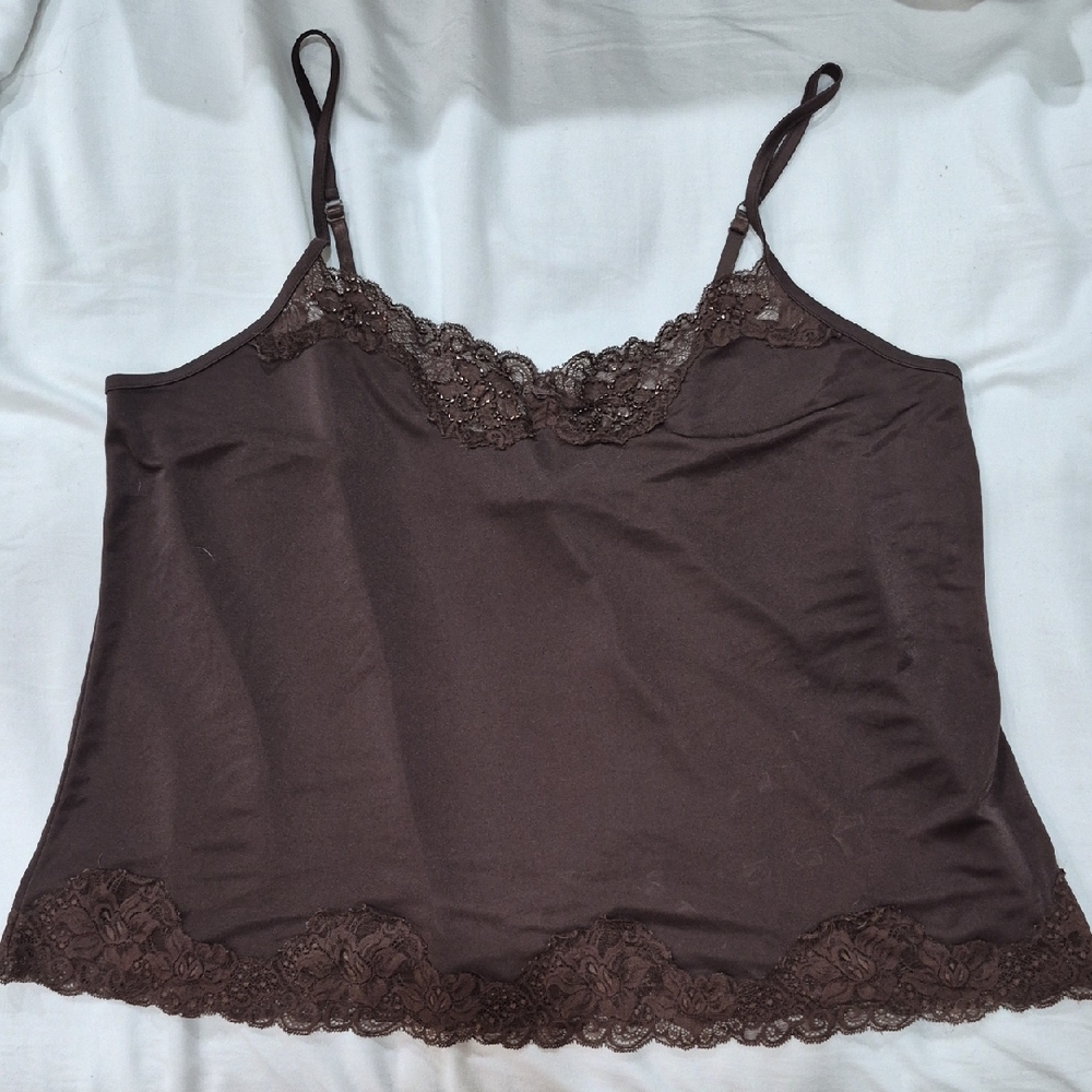 Sexy Brown Lace Trim Camisole Lingerie Size 3X Cottagecore